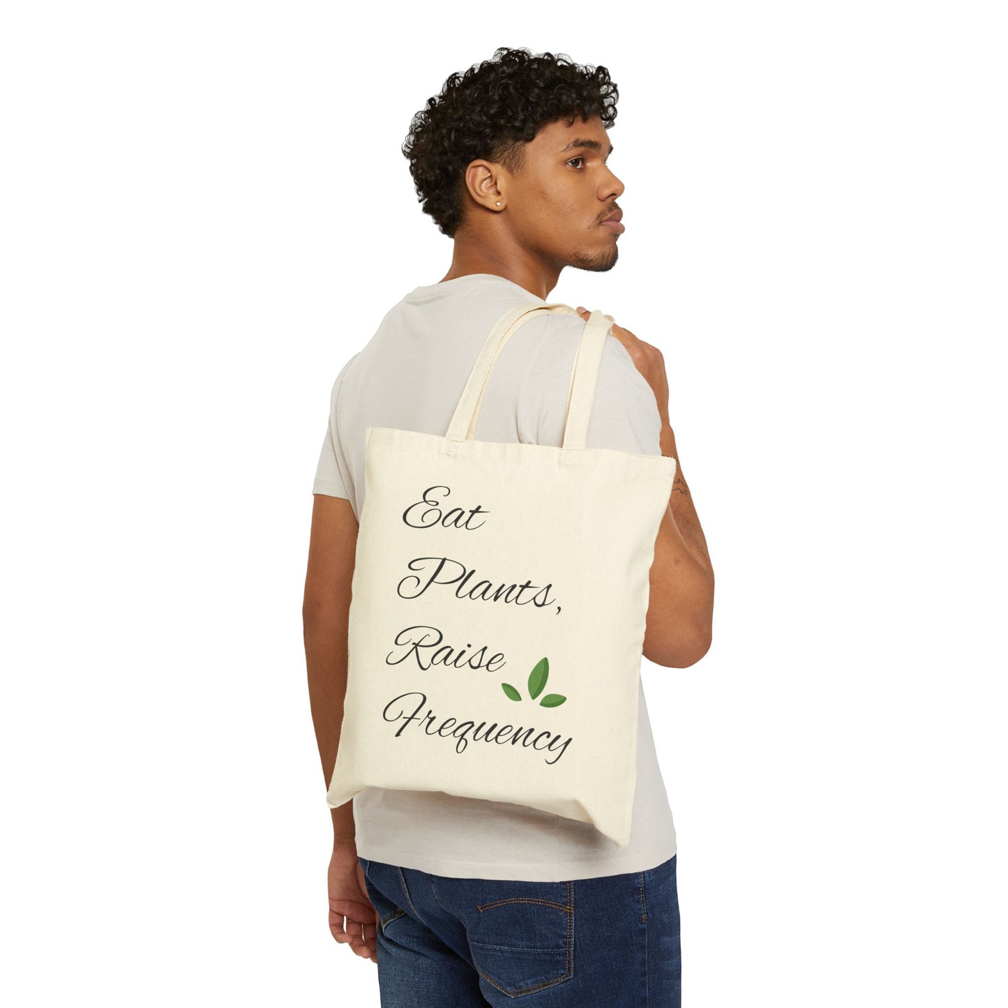 Eco-Friendly Cotton Canvas Tote Bag - Eat Plants, Raise Frequency, Reusable Shopping Bag, Grocery Bag, Gift for Plant Lovers, [...]